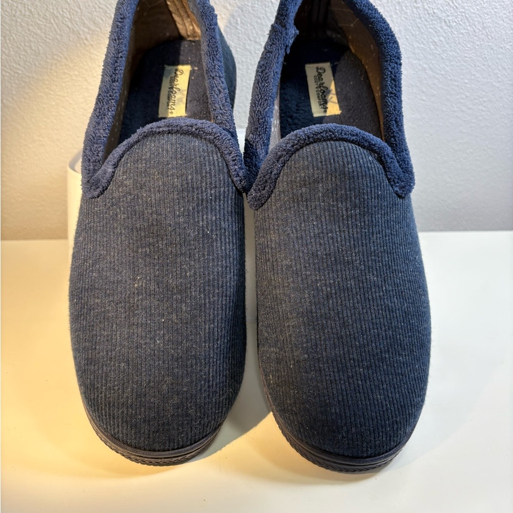 Dearfoams Men’s Corduroy Navy Blue Slippers with Memory Foam size XL 11-12